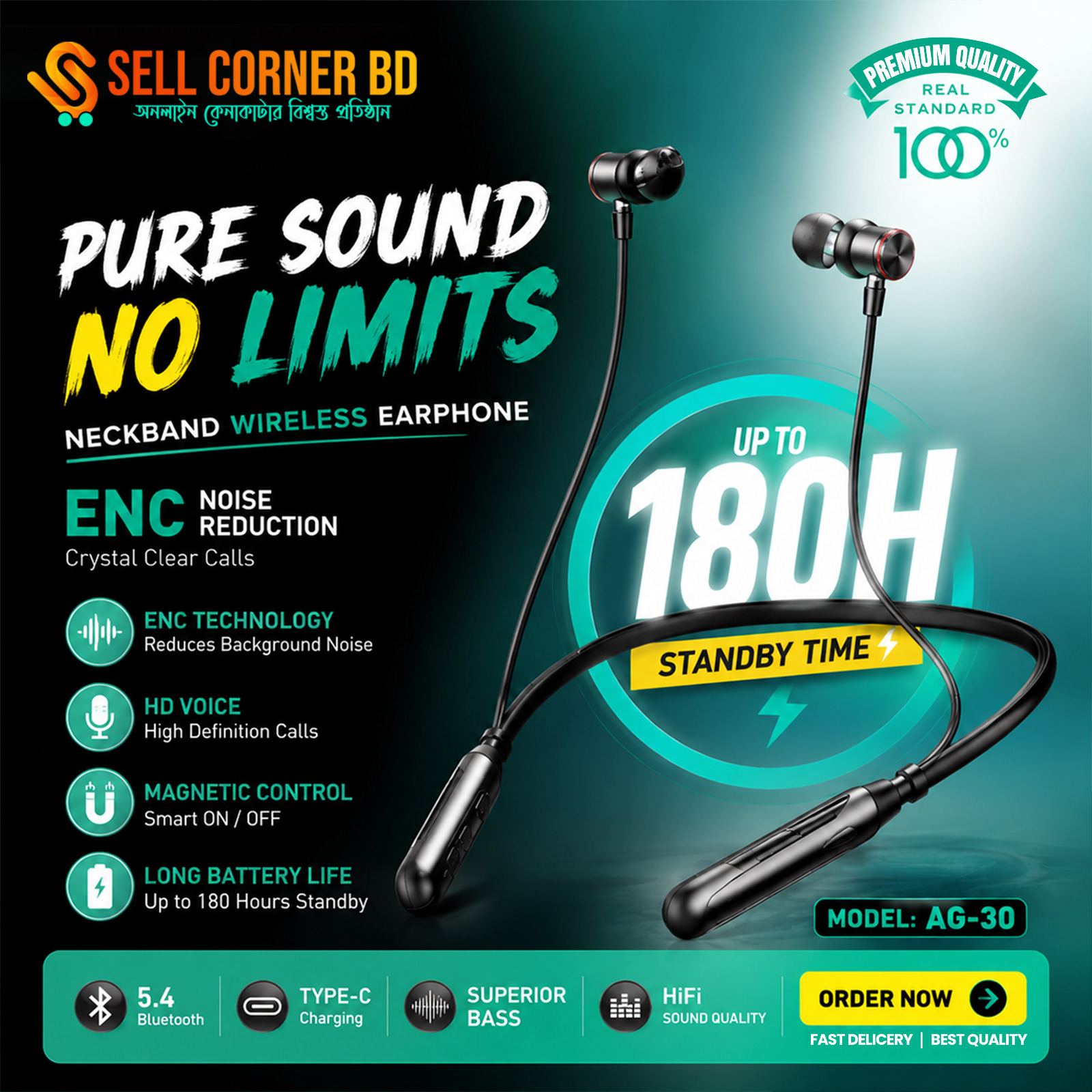 180 Hours AG-30 Live Neckband Earphone